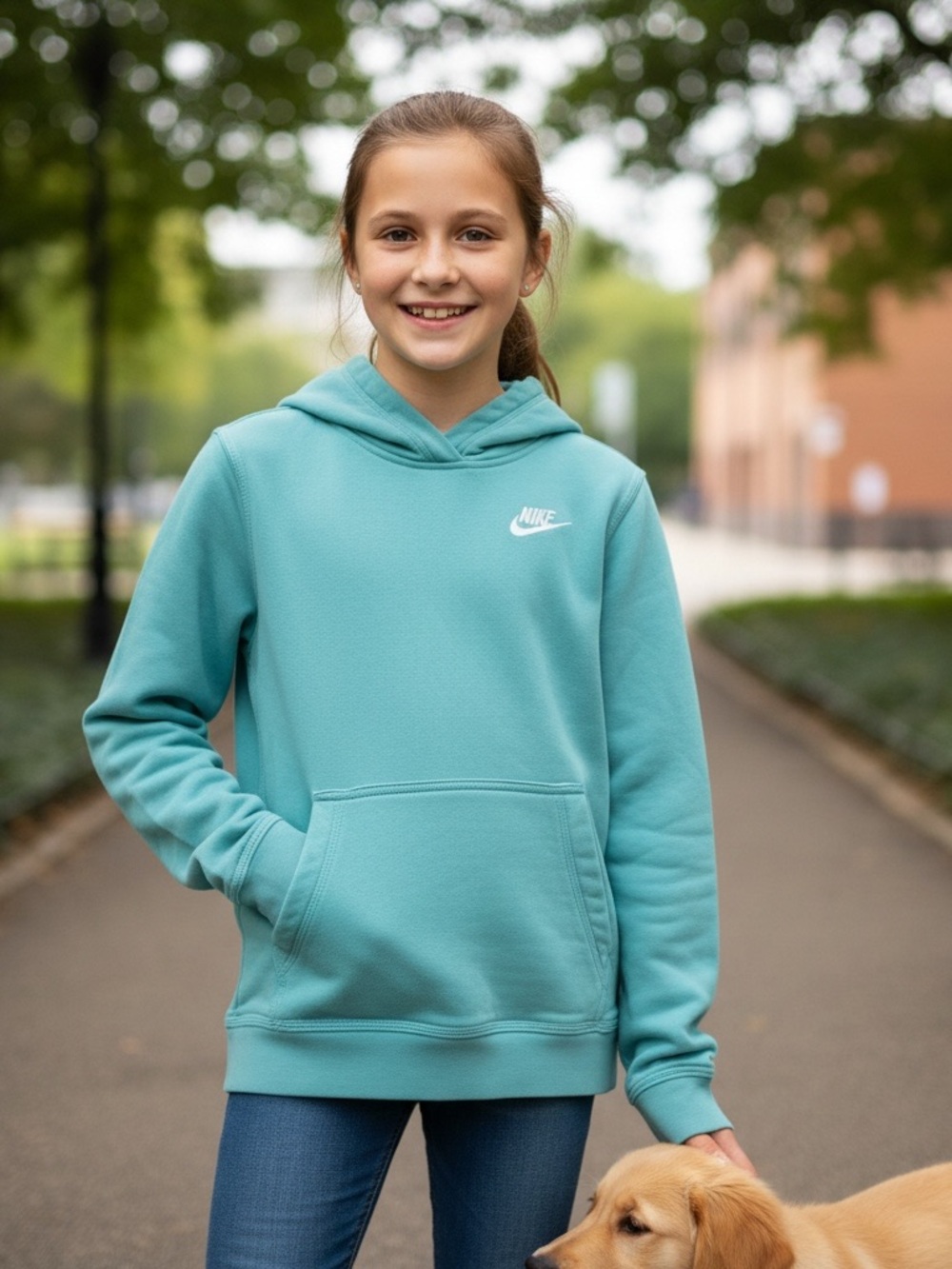 NIKE GIRLS M Aqua Blue Sweatshirt Hoodie Pocket R $50